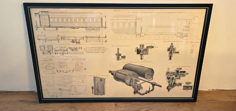 Vintage Westinghouse Framed Quick Action Automatic Brake Diagram Technical Print